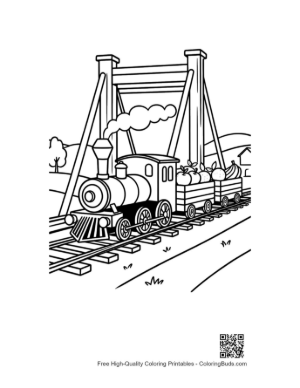 Thumbnail: Steam Train Engine Crossing a High Suspension Railway Bridge Printable