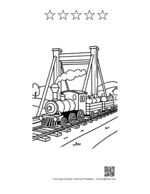 Thumbnail: Steam Train Engine Crossing a High Suspension Railway Bridge Printable and 5 Star Outline