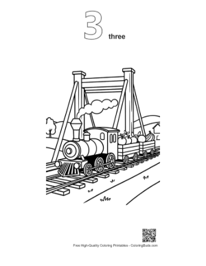 Thumbnail: Steam Train Engine Crossing a High Suspension Railway Bridge Printable Outline Number 3