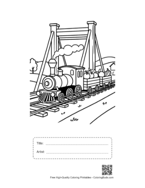 Thumbnail: Steam Train Engine Crossing a High Suspension Railway Bridge Printable with Title and Artist Box