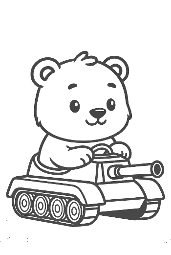 Adorable Bear Cub Playing with a Mini Tank in the Forest Printable