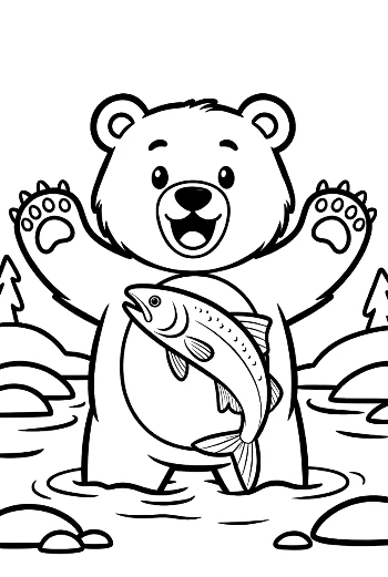 Excited Grizzly Bear Splashing in Water with a Fish Printable