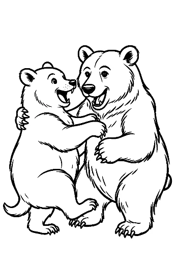 Grizzly Bear and Cub Hugging Joyfully