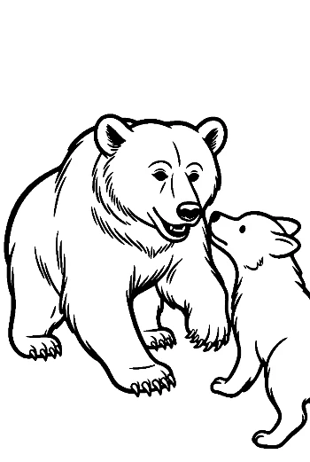 Grizzly Bear and Puppy Sharing a Tender Moment