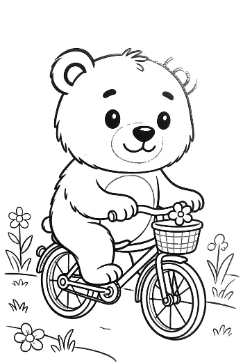 Little Bear Cub Riding a Bicycle in the Park Printable
