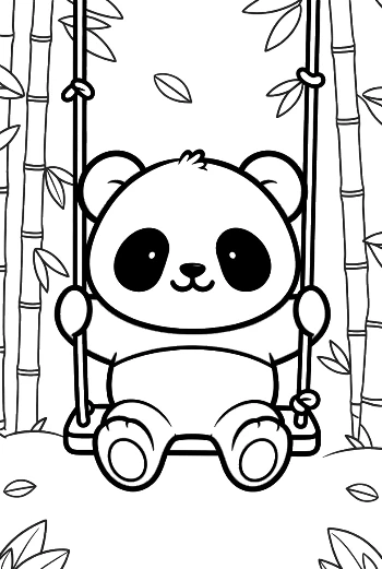 Adorable Baby Panda on a Swing in Bamboo Forest Printable