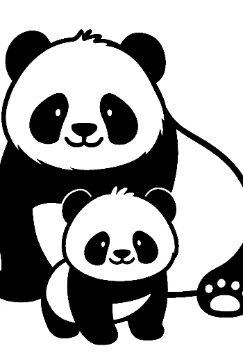 Adorable Mother Panda and Baby Silhouette