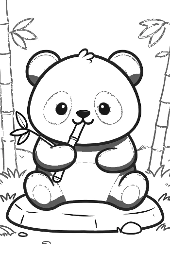 Baby Panda Sitting and Eating a Fresh Bamboo Stick Printable