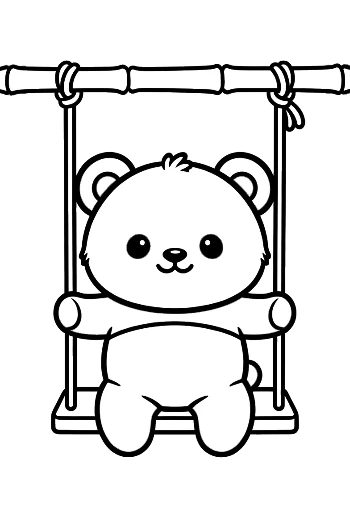 Cute Baby Panda Sitting on a Wooden Swing Coloring Page Printable