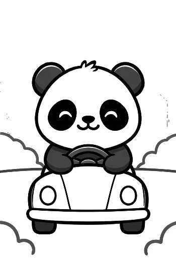 Cute Panda Cub Sitting in a Toy Car Outdoors Printable
