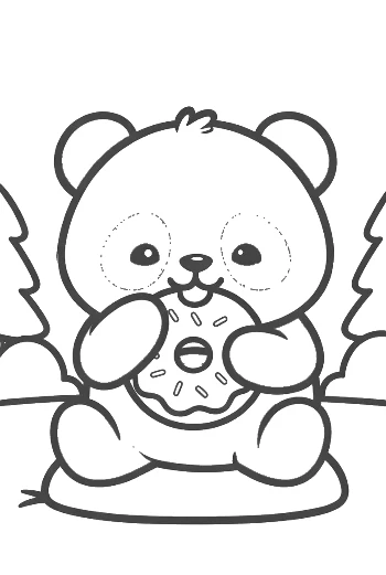 Happy Baby Panda Holding a Sweet Glazed Donut Printable