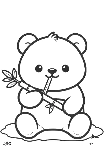 Happy Baby Panda Holding Bamboo Leaves Illustration Printable