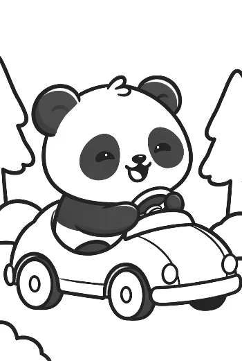 Happy Baby Panda Racing in a Fun Toy Car Printable