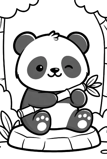 Little Panda Cub Enjoying Tasty Bamboo in the Woods Printable