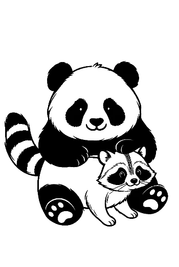 Panda Lovingly Holding Raccoon Baby