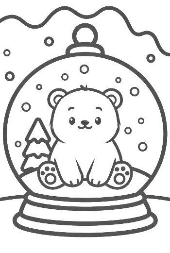 Adorable Polar Bear Cub in a Magical Winter Snow Globe Printable