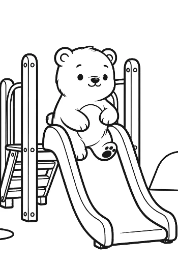 Adorable Polar Bear Cub Sliding Down a Park Slide Printable