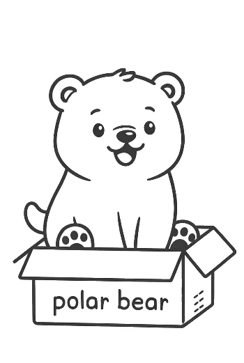 Adorable Polar Bear Sitting Inside a Gift Box Illustration Printable