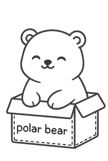 Baby Polar Bear Cub Peeking Out of a Cardboard Box Printable