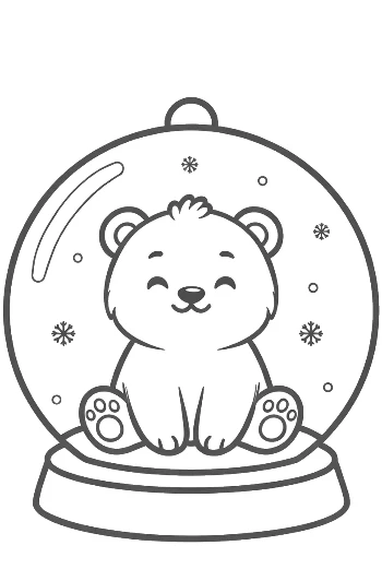Baby Polar Bear Smiling Inside a Christmas Snow Globe Printable