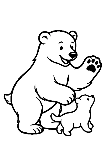 Cheerful Polar Bear Waving to Cute Puppy