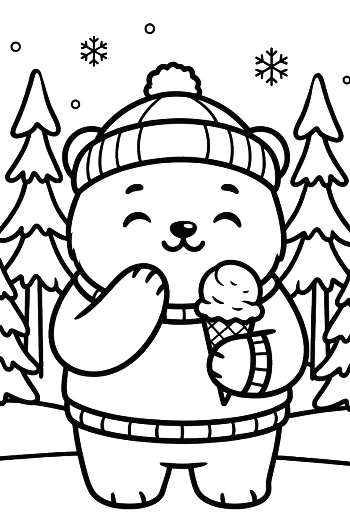 Cute Polar Bear Cub Enjoying a Cold Ice Cream Treat Printable