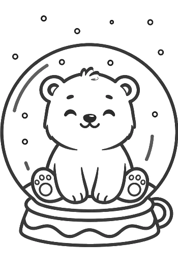 Friendly Polar Bear Cub in a Snowy Crystal Ball Printable