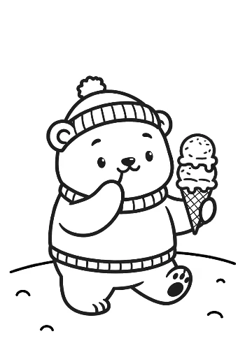 Funny Polar Bear Cub with a Double Scoop Ice Cream Printable