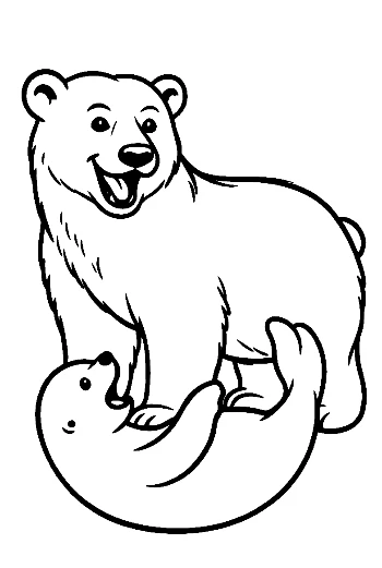 Happy Polar Bear Playing with Seal