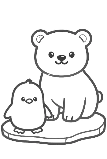 Little Polar Bear Cub and Penguin Friend on an Iceberg Printable