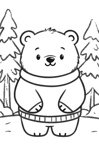 Little Polar Bear in a Knitted Sweater Coloring Sheet Printable