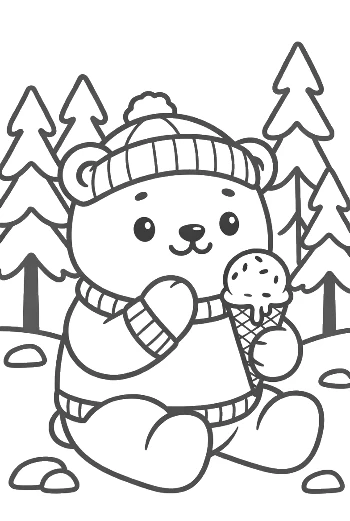 Little Polar Bear in a Snowy Hat with an Ice Cream Cone Printable