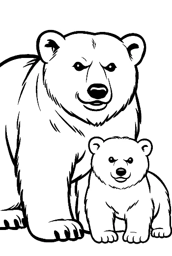 Protective Polar Bear Mother and Cute Cub