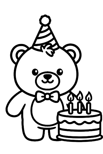 Adorable Teddy Bear with a Birthday Cake and Candles Printable