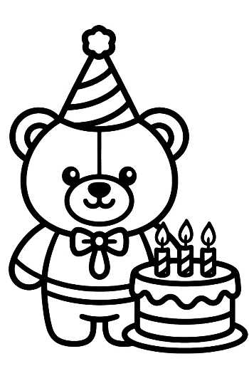 Cheerful Teddy Bear Celebrating a Birthday with Cake Printable
