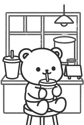 Cute Teddy Bear Holding a Refreshing Bubble Tea Drink Printable