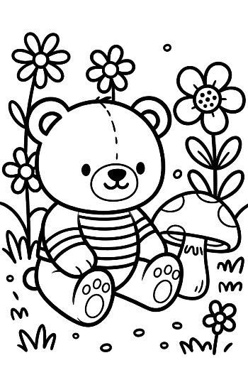 Little Teddy Bear Sitting in a Field of Flowers Printable