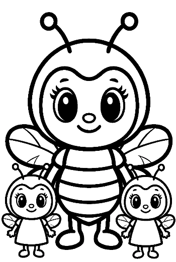Adorable Mom Honey Bee with Twin Babies