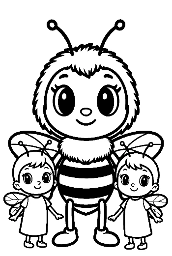 Adorable Mom Honey Bee with Twin Babies