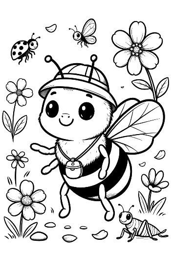 Baby Honey Bee Wearing a Cute Hat in the Garden Printable