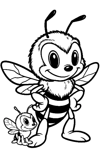 Cheerful Big Bumble Bee with Cute Baby Bee