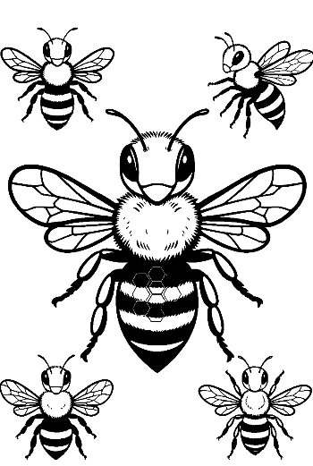 Cluster of Honey Bees with Honeycomb