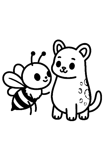 Cute Bee and Kitten Friendship