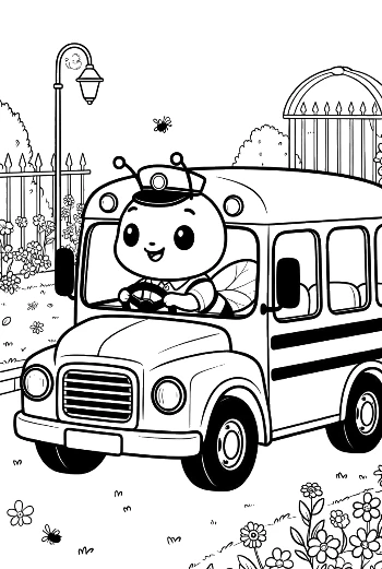 Cute Bee Bus Driver Picking Up Students in the Garden Printable