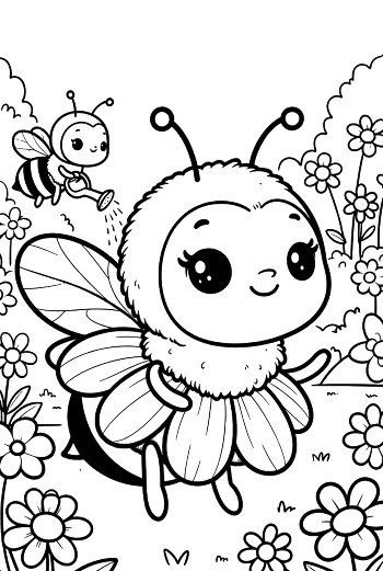 Cute Bee Gardener with a Flower Crown Watering Plants Printable