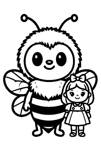 Cute Bumblebee and Little Girl Hugging