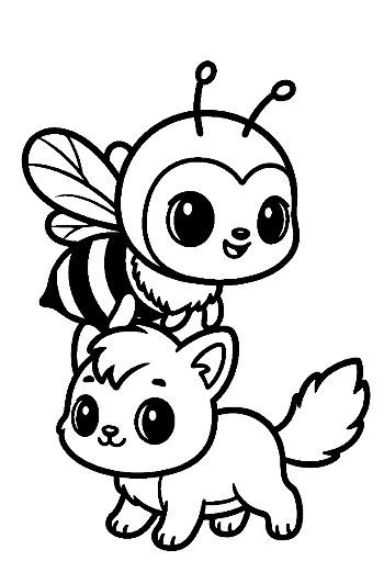 Cute Honey Bee and Kitten Standing Together