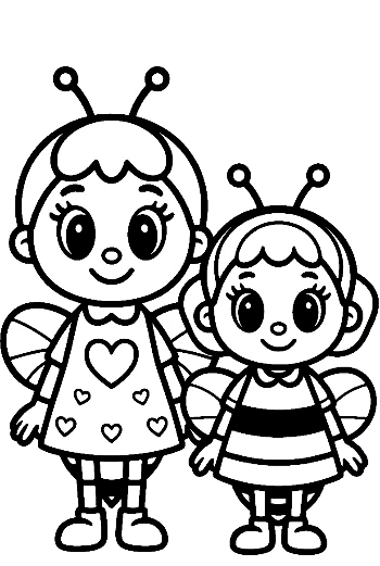 Cute Mother and Baby Honey Bee Coloring Page