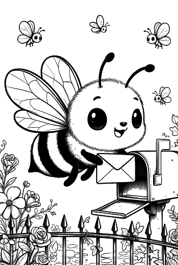 Friendly Bee Delivering a Secret Message to a Birdhouse Printable
