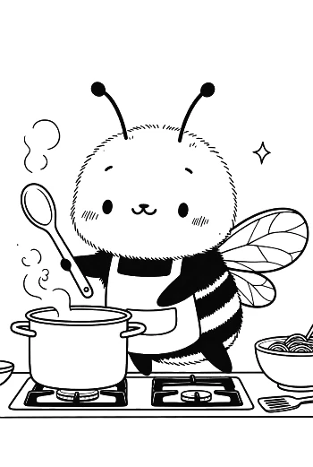 Happy Bee Character Preparing a Meal in the Kitchen Printable